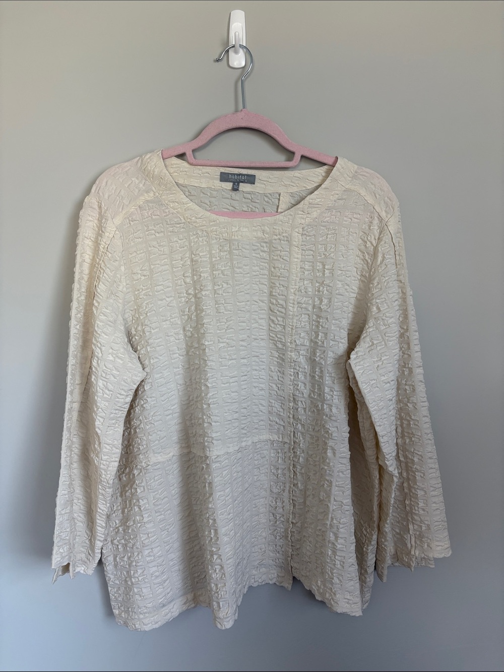 Habitat Cream Pucker Mixed Seam Pullover Top asymmetrical minimal